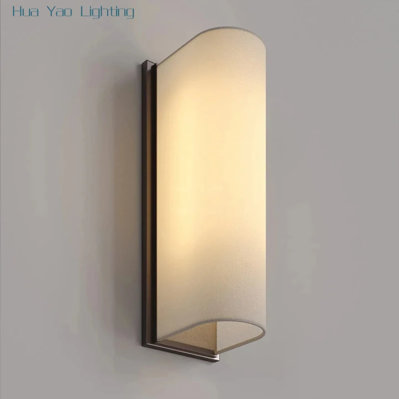 Japanese Minimalist Fabric Wall Lamp Bedroom Bedside Sconces Homestay Hotel Guest Room Living Room Background Wall Light