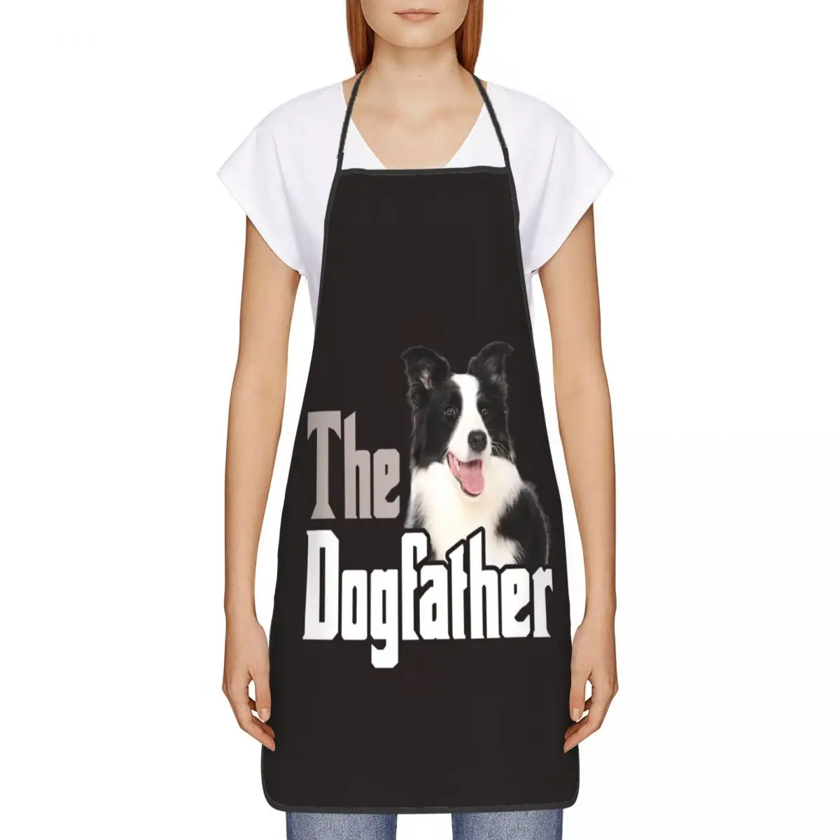 Unisex The Dogfather Border Collie Dog Kitchen Chef Cooking Baking Apron Men Women Puppy Animal Pet Tablier Cuisine for Painting