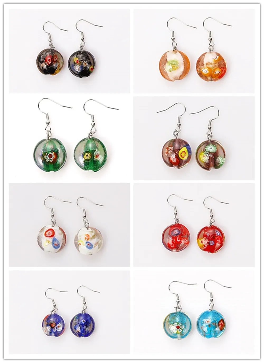 Qianbei Handmade 6Pairs Women\'s Romantic Classic Flower Murano Glass Earrings HOT