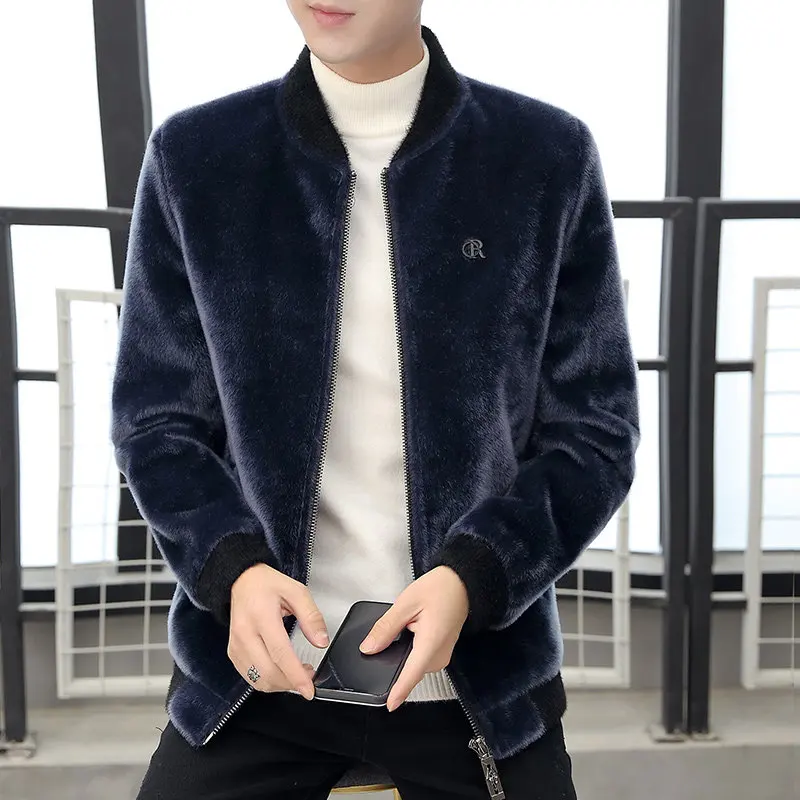 

Модная однотонная куртка-бомбер с воротником-стойкой для мужчин, осенне-зимняя верхняя одежда из полиэстера, повседневная, с длинными рукавами, на молнии