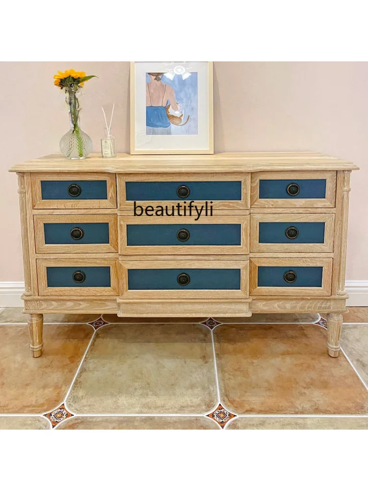 

zxSolid Wood Cabinet Furniture American Country Solid Wood Sideboard Retro Entrance Cabinet Chest of Drawers furniture