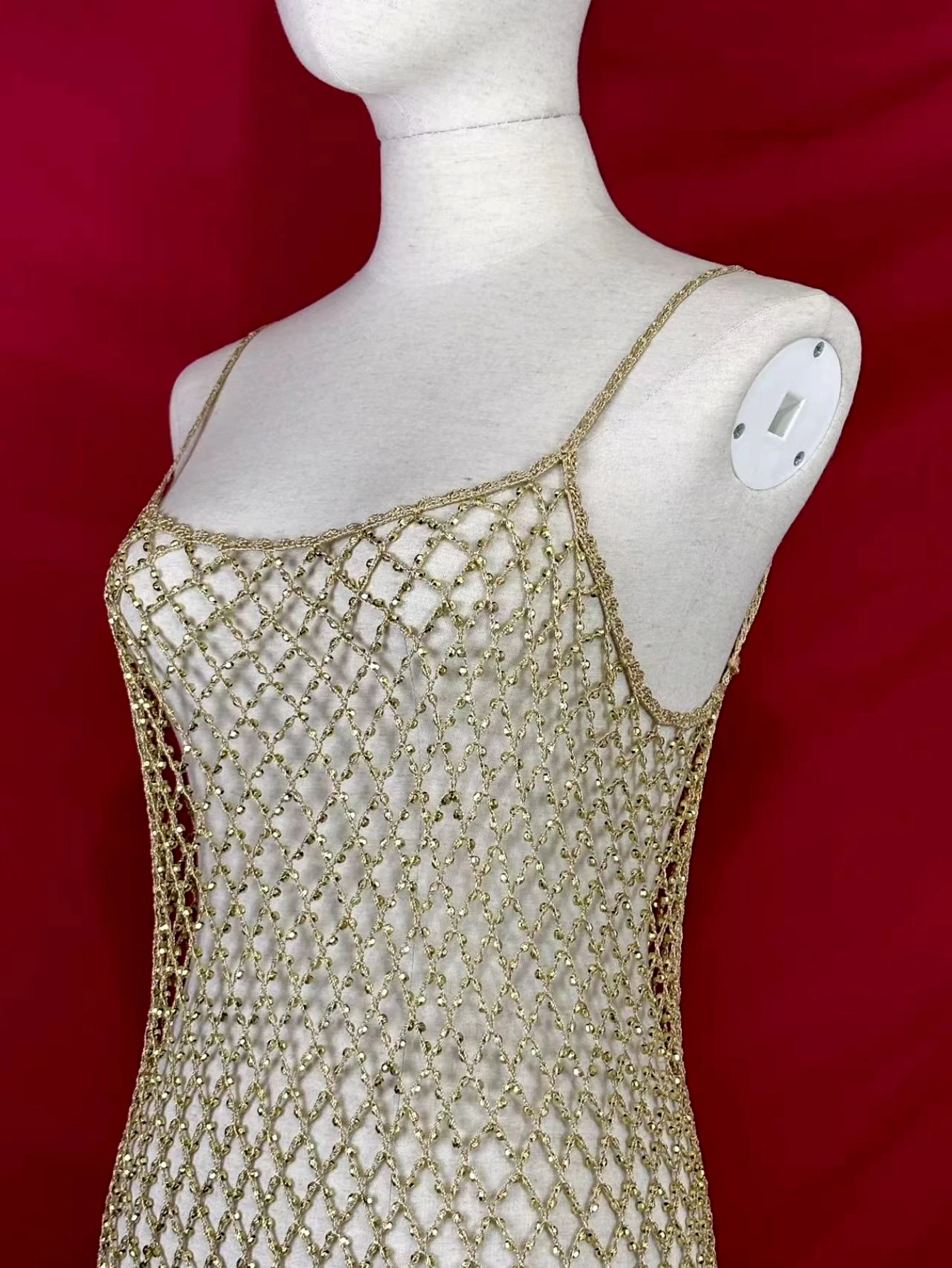 Vestido de malha de pesca artesanal cristal brilhante para mulheres, strass puro embelezado, brilhante, Max crescido em ouro