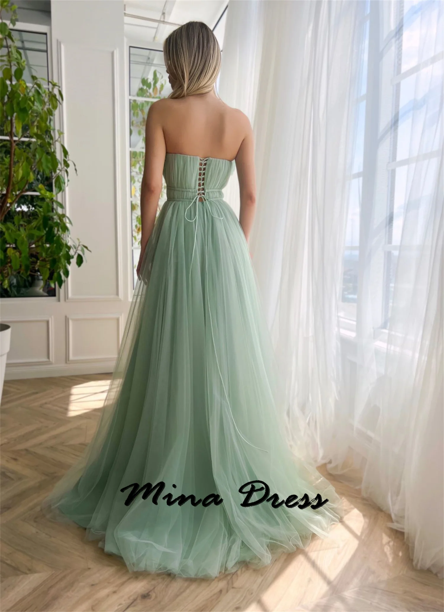 Mina Customized Elegant Evening Dress Woman Luxurious Gala Dresses 2024 Tube Top Off-the-shoulder Tulle A-shaped Side Slits Prom