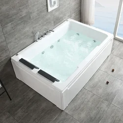 2-Person Massage Acrylic Freestanding Bathtub Jakuzi Hot Water SPA Whirlpool with Bubble Bath Waterfall Support for Indoors