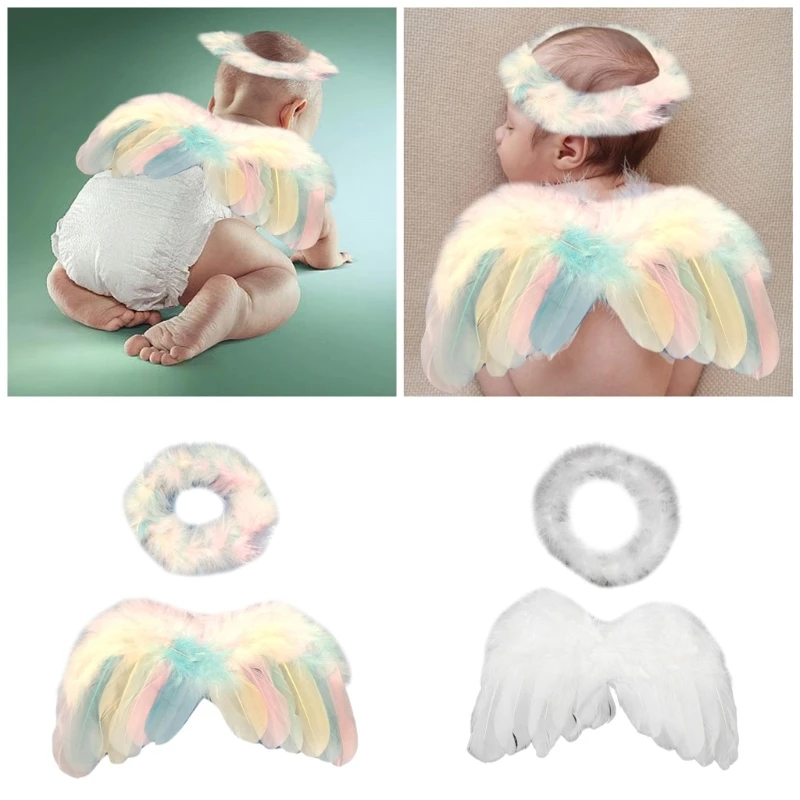 Adereços para sessão fotos bebê, presente chuveiro, faixa cabelo com asa anjo, 2 peças