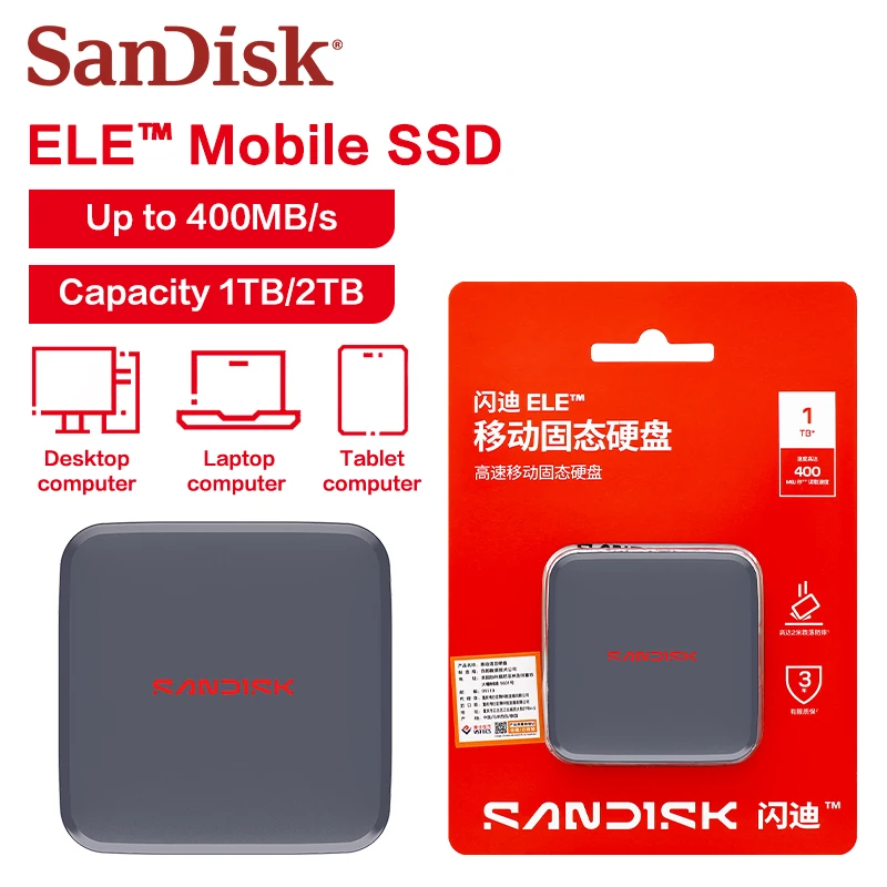 SanDisk E11 Portable SSD 1TB 2TB ELE External Solid State Drive 400MB/s Read Speed Type-C USB 3.2 for Laptop Desktop Android PC