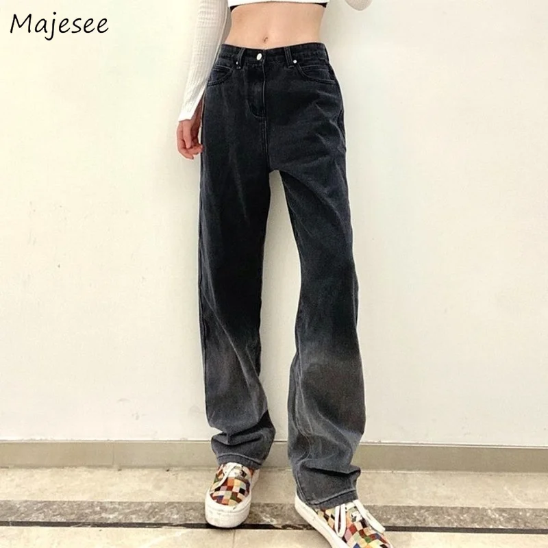 Jeans Women Autumn Panelled Heart High Waist Straight Loose Trousers Pockets Vintage Streetwear Harajuku Leisure Fashion Femme