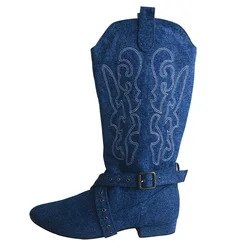 Venus lure Embroidery Dance Boot Female Latin Salsa Ballroom Party Dancing Shoes Sport Latin Customized Heel Denim Dance Boot