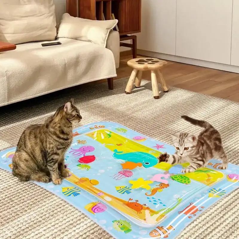 Sensor Water Playmat Thickened Inflatable Water Mat For Cat And Dog Water Sensor Mat Water Sensory Playmat With Fish Sea Ocean