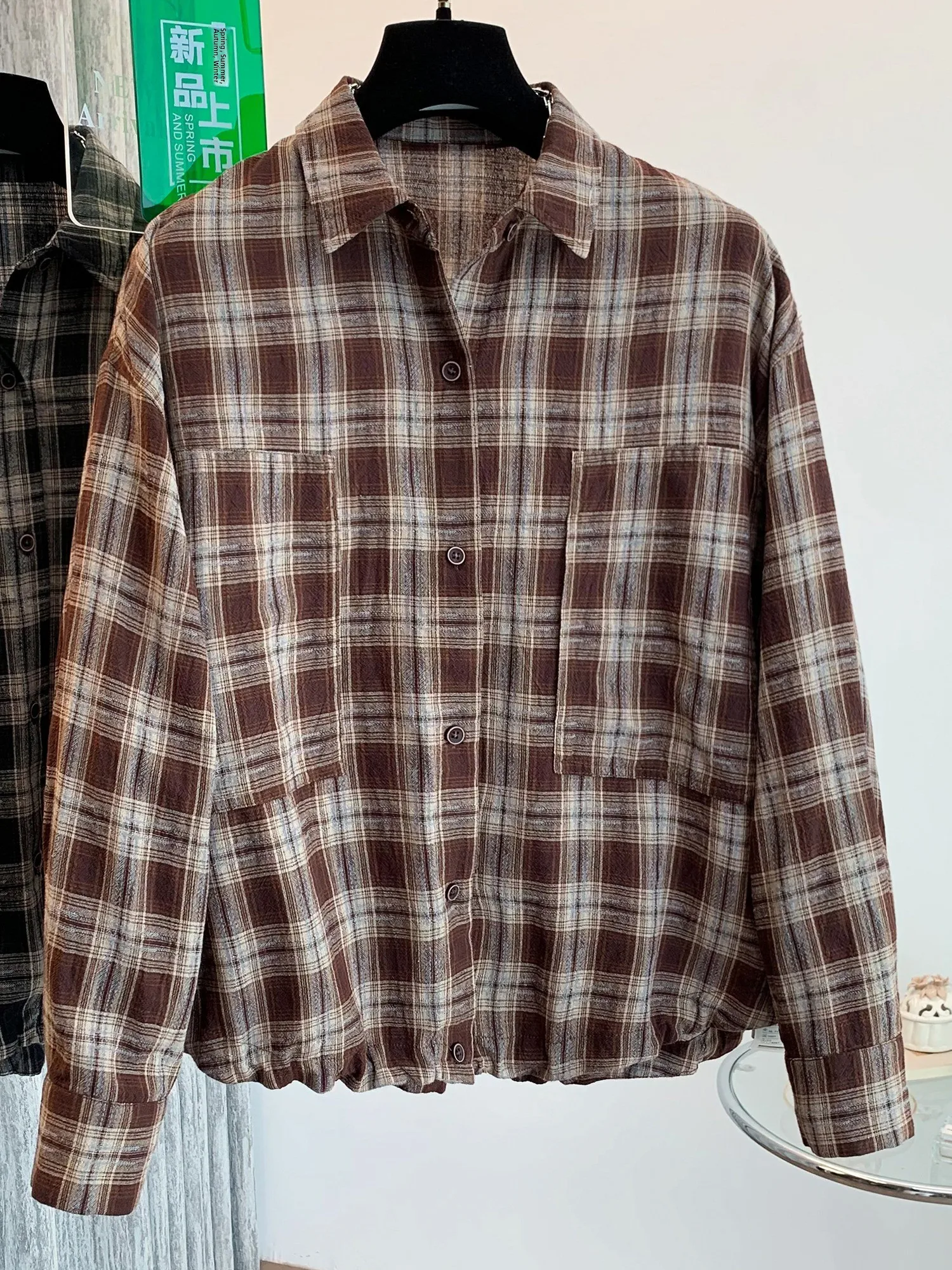 

Retro Cotton Linen Plaid irt Jaet Women's Loose Lazy Sle irt High End id Linen Long Sve Coat Autumn Season