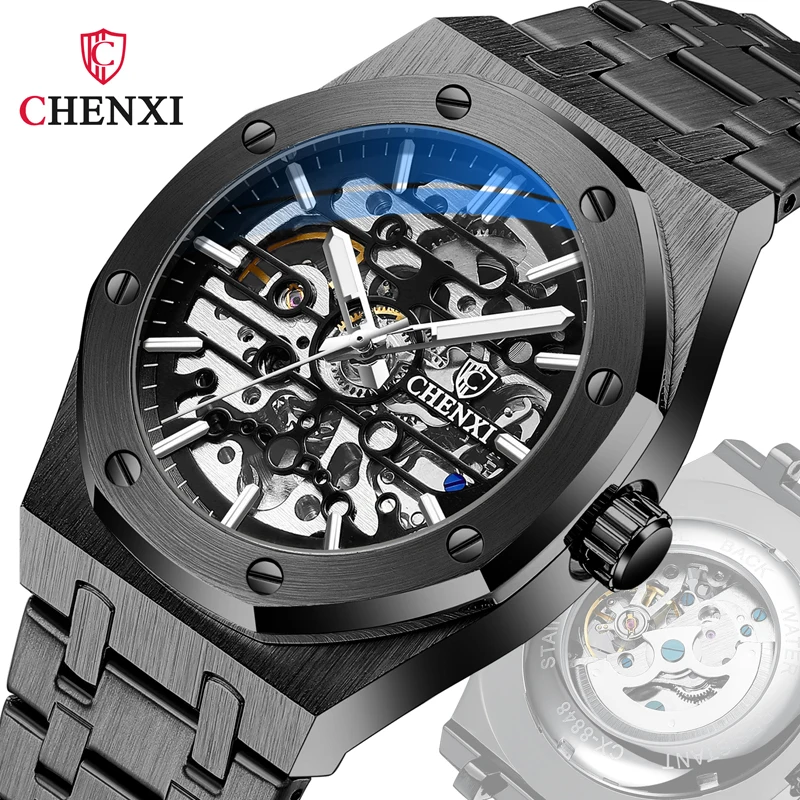 Imagem -03 - Chenxi Relógio Homens Moda Esporte Relógios de Mecânicos Automáticos Relógios de Pulso Homens Relógios de Esqueleto Reloj Hombre Aço Inoxidável