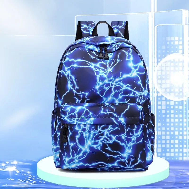 

Fashion Leisure Middle Students Schoolbags Lightning Print Nylon Shoulders Backpack Large-capacity Waterproof Travel Backpacks