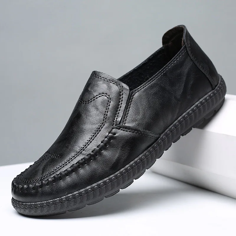 Mocasines de cuero para Hombre, Zapatos de vestir sin cordones, cómodos, ligeros, para caminar