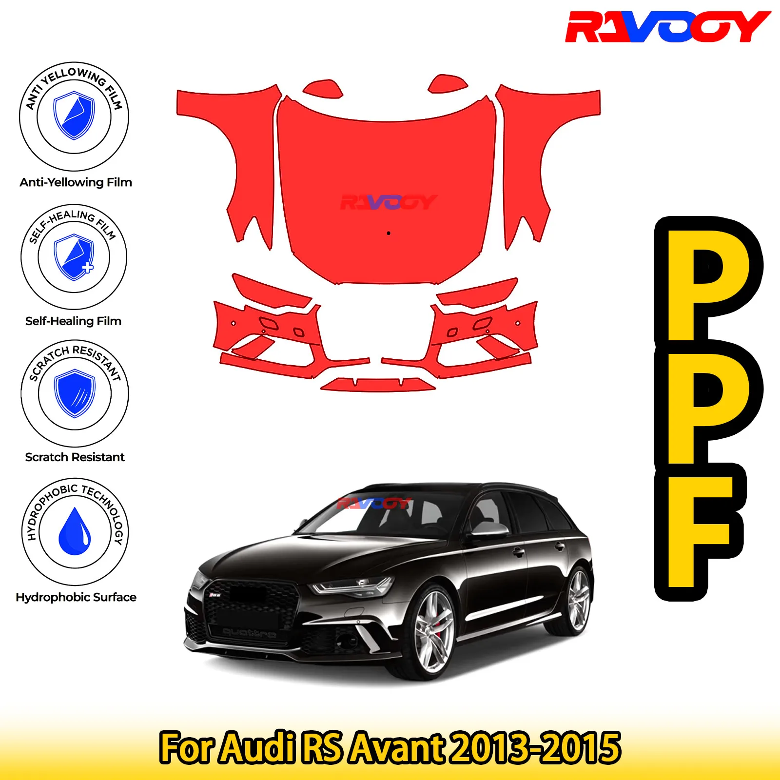 

For Audi RS Avant 2013-2015 Glossy Matte Black Precut front PPF Kit Paint Protection Film