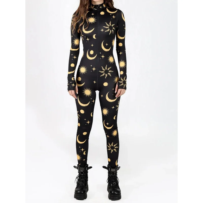 

Halloween Woman Role Play Black Snake Star Moon Pattern Bodysuits Leotard Jumpsuit All-in-one Party Club Pole Dance Clothing Set