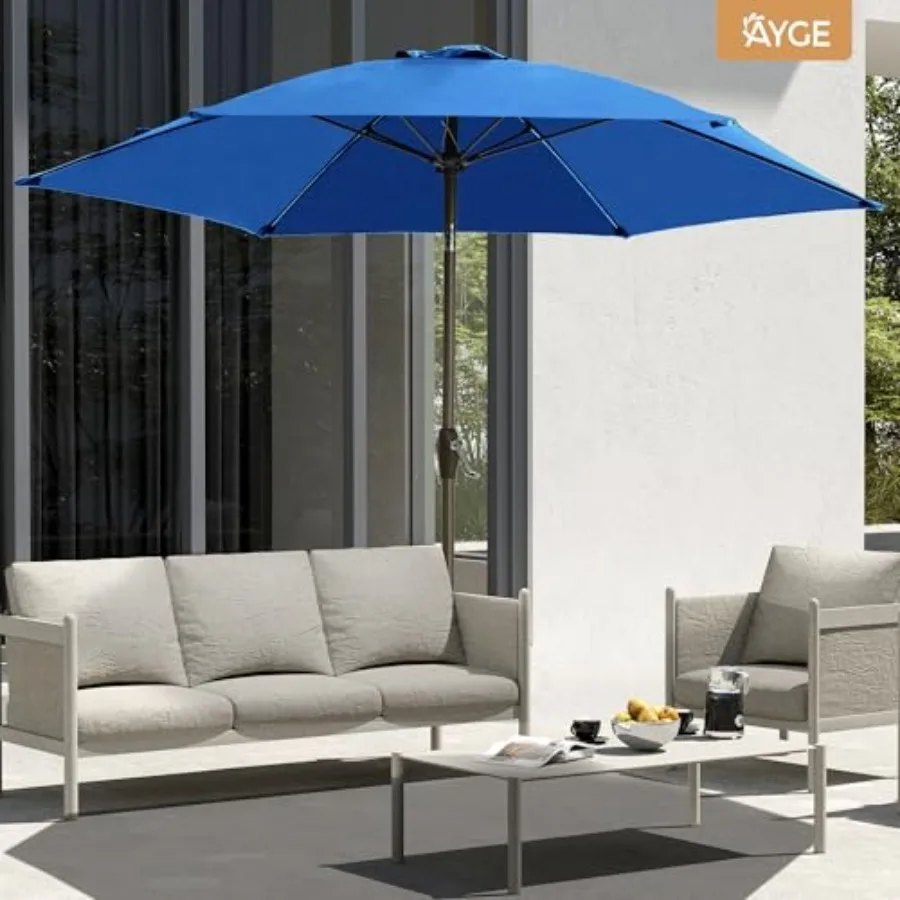 7.5FT Large Outdoor Patio Umbrella Market Table Umbrella-UV Resistant, Easy Push Button Tilt and Crank, 6 Sturdy Fiberglass Rib