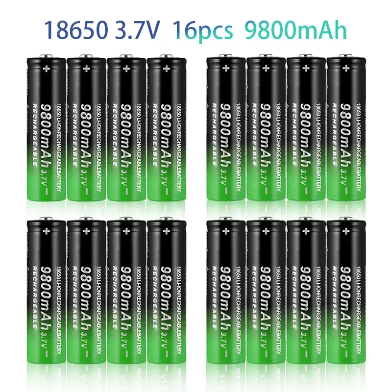 100% 18650 리튬 배터리 손전등 18650 충전식 배터리 3.7V 9800mah 손전등 + USB 충전기