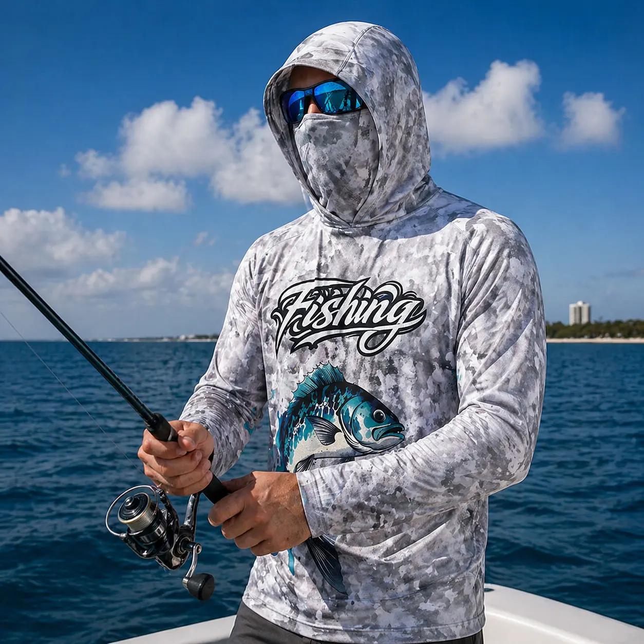 Fishing Shirt Hooded Men Fishing Clothes Long Sleeve Outdoor Summer Mask Hoody Tops Sun Protection Performance Jersey