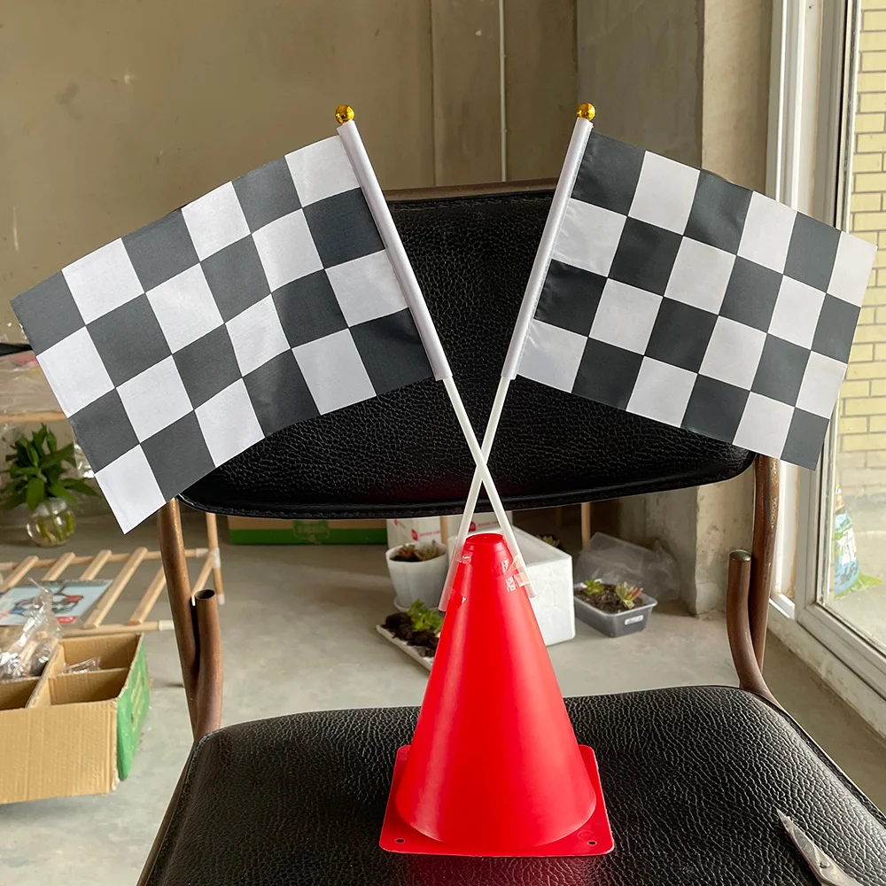 Race Car Theme Party Supplies Traffic Cone with Black White Checkered Flag Orange Red Traffic Cone Kit Car Birthday Decoration