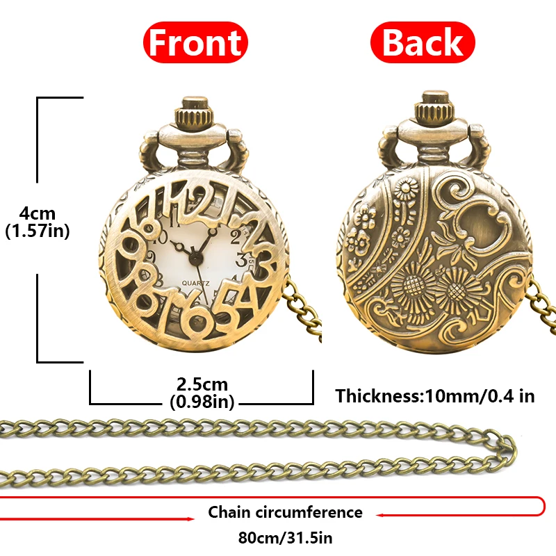 Bronze Delicate Compact Arabic Numerals Clamshell Pocket Watch Necklace Small Pocket Watch Gift Pocket Cheap Children's Toys