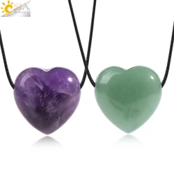 Natural Stone Love Heart Rock Crystal Pendant Necklace Healing Amethysts AventurineTiger Eye Pink Quartz Black Obsidian  H469