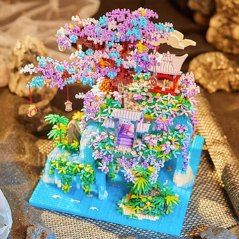 

2436Pcs Chinese style manual DIY assembly compatible Taohuatan construction micro-particles difficult construction ornaments