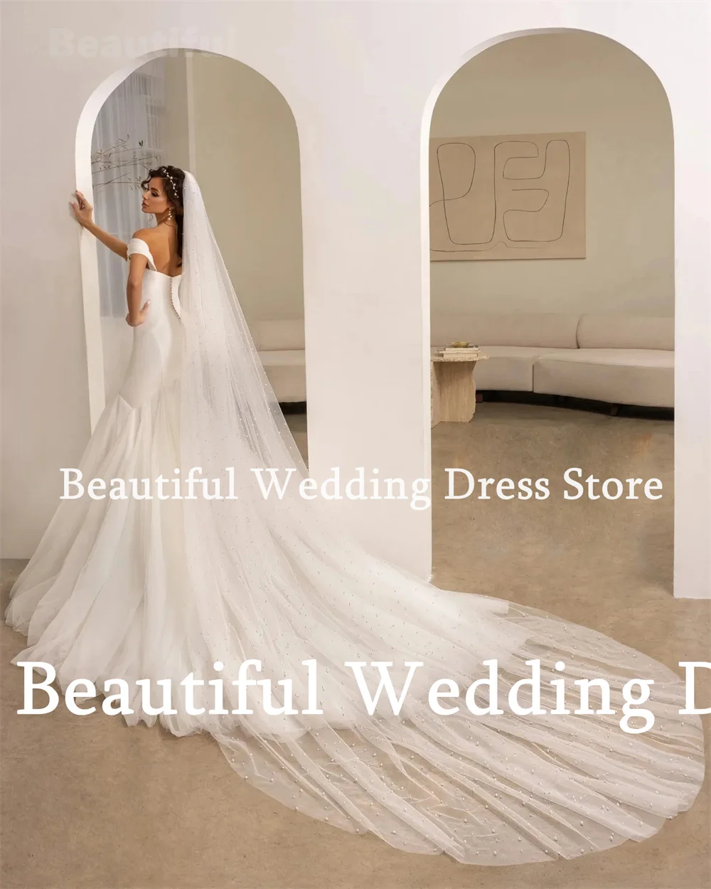 Beautiful Dress V-Neck Wedding Dress Sexy Low-Cut Sleeveless Satin Mermaid Tulle Bridal Dress Floor-Length Wedding Party Dress