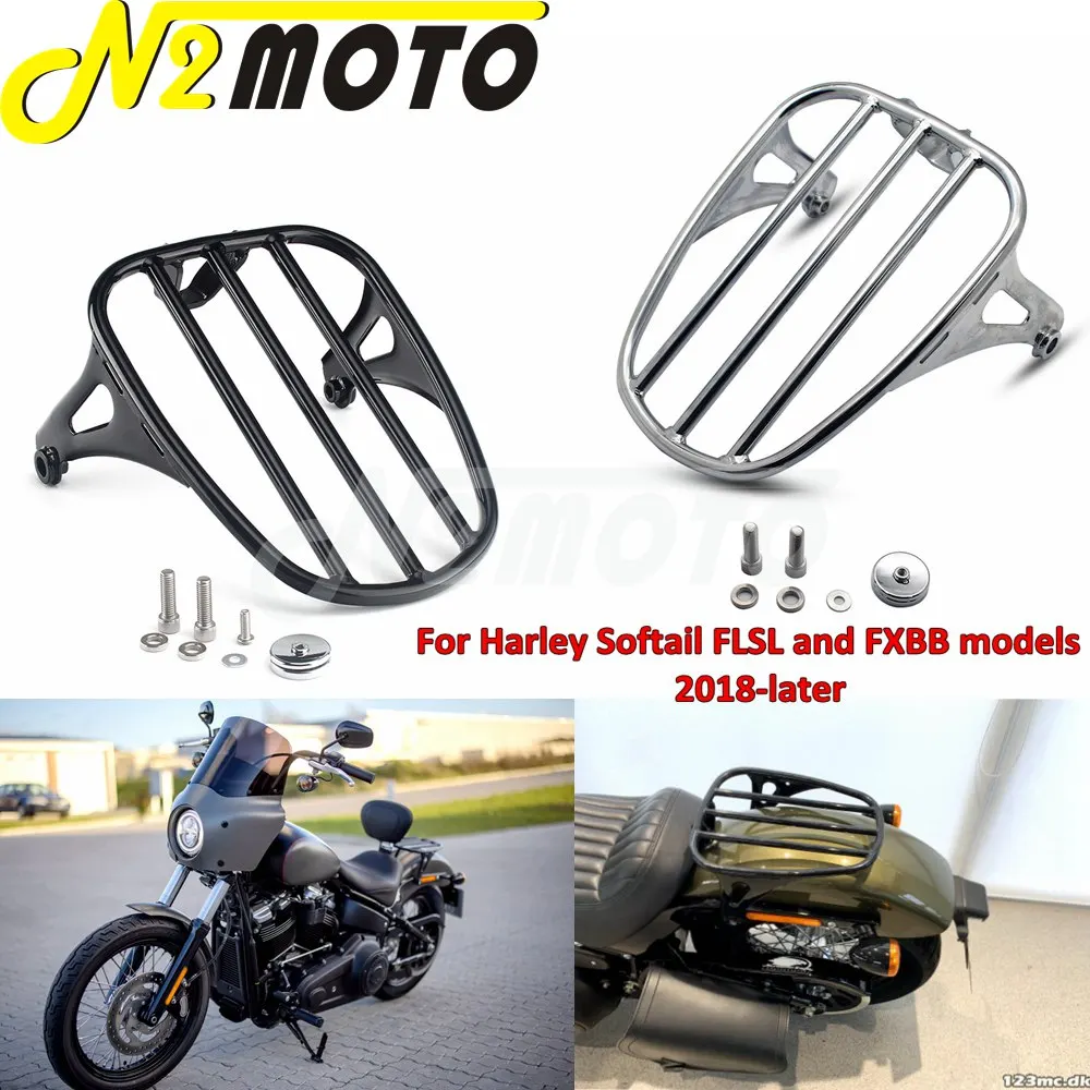 

Black/Chrome Motorcycle Rear Solo Seat Luggage Rack Support Shelf Frame For Harley Softail Slim FLSL Street Bob FXBB 2018-Up