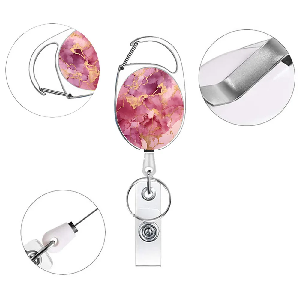 Oval ID Badge Holder With Metal Back Clip Retractable , Staff Work Name Tag, Bus Card Badge Student Meal Card Protective Sleeve