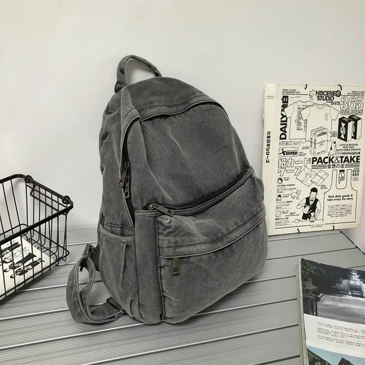New Washed Denim Simple Backpack New Spring 2026 IpQUZ Unisex Cross-Border Backpack Casual Style Other15  Material