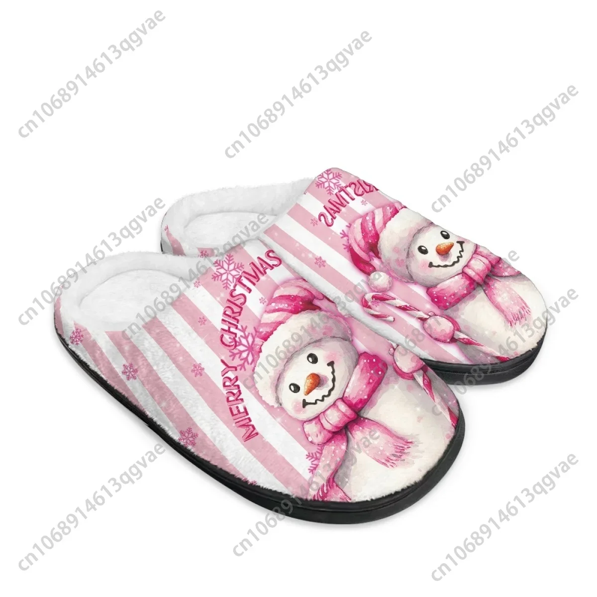 Cannes de caramelo de Navidad, conos de pino, muñeco de nieve rosa, Zapatillas de algodón para el hogar, para hombre, mujer, adolescente, dormitorio de felpa, pantuflas personalizadas que mantienen el calor