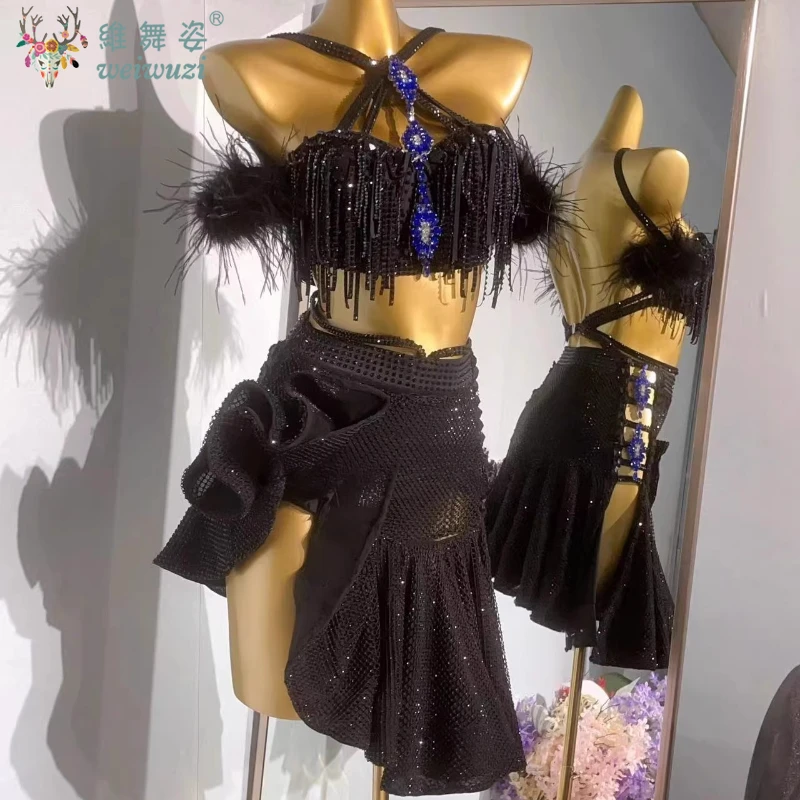 Latin Dance Dress for Women Custom Full AB Stones Rumba Chacha Tango Performance Clothing Adult Child Latin Dancing Dresses
