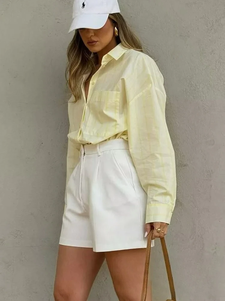 

KONDALA Повседневная женская блузка с желтым полосатым отложным воротником, однобортная блузка с длинными рукавами, модные весенние рубашки 2025 года