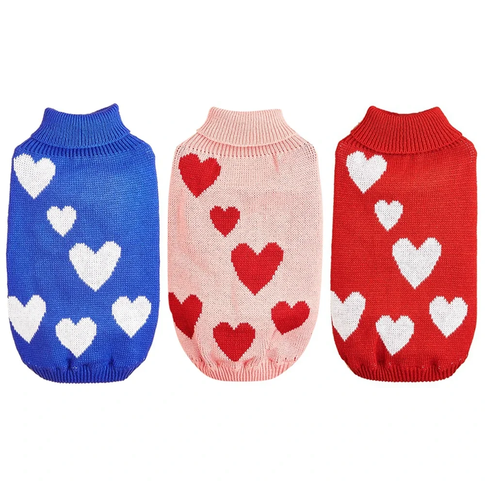 Pet Dog Sweaters Winter Warm Pet Clothes Dog Knitwear Cute Heart Shape Pullover Cat Clothing For Chihuahua Yorkie Puppy Apparel