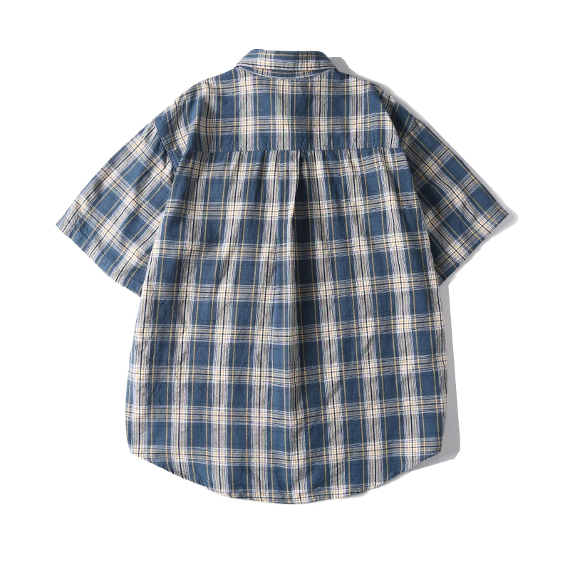 Japanese vintage washed yarn-dyed checked short-sleeved shirt