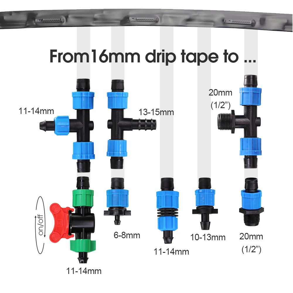 16MM 5/8 \'\'nawadnianie taśma kroplująca zawór kranu kolanko Tee wtyk końcowy gwint złącze blokady podlewanie ogrodu rury wąż stawy cieplarnianych