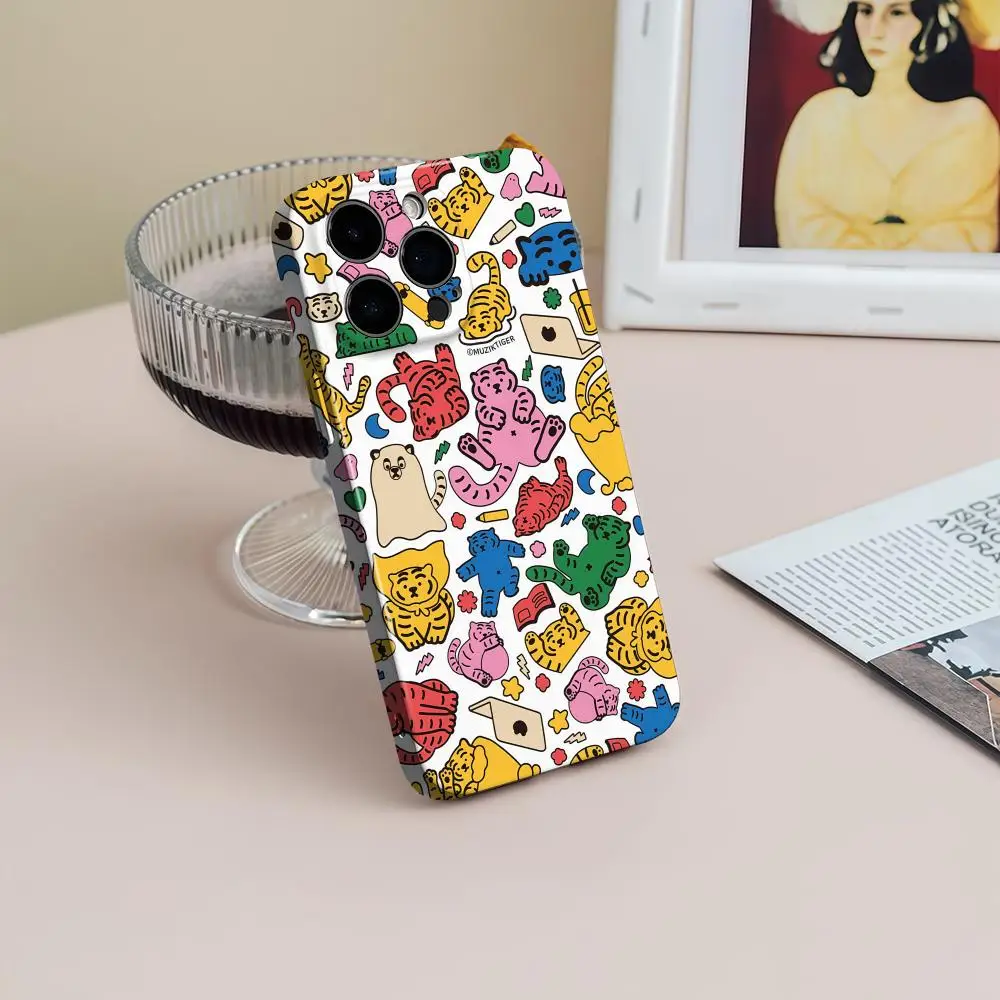 Phone Case For Samsung S25 24 23 22 Ultra Plus Glossy HD Fine Hole Liquid Film Hard Shell Muziks Tiger