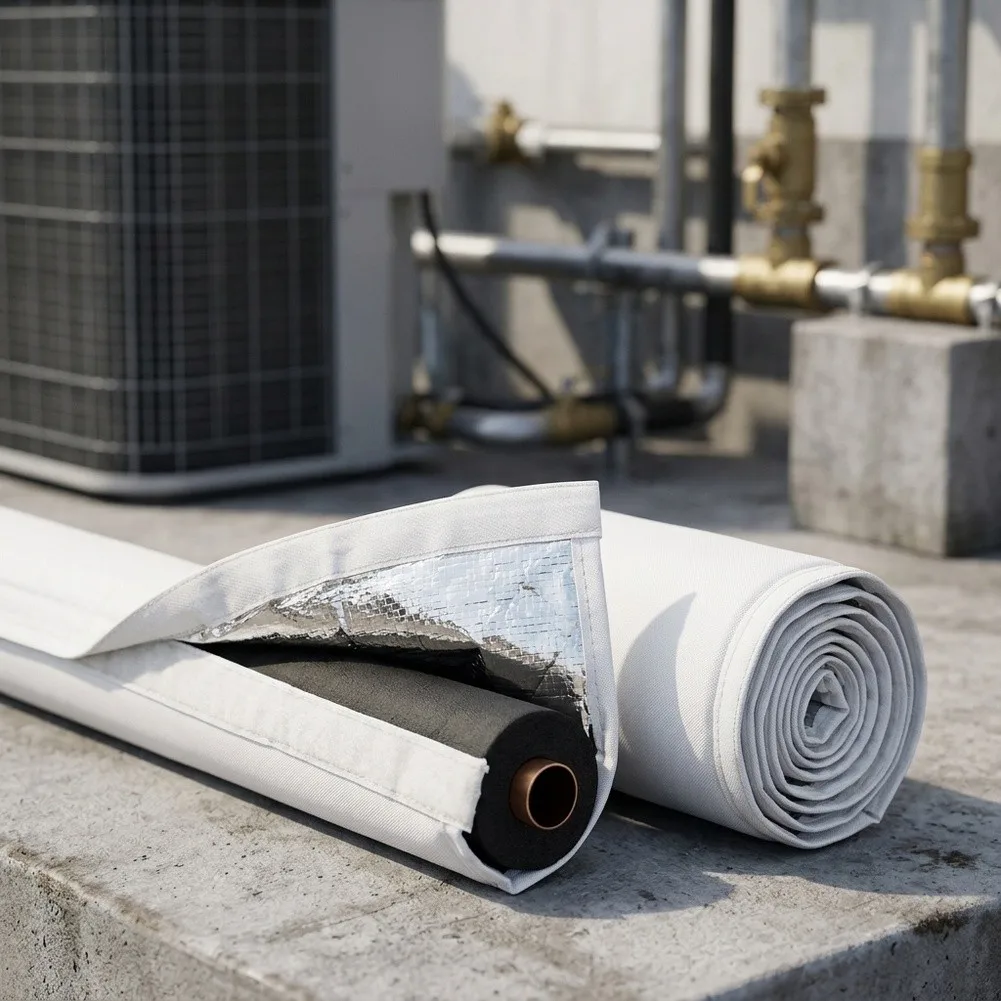 Thermal Protection Sleeve for Outdoor HVAC Copper Pipes for triple Layer 600D Oxford Pearl Cotton Aluminum 180 x 25 cm