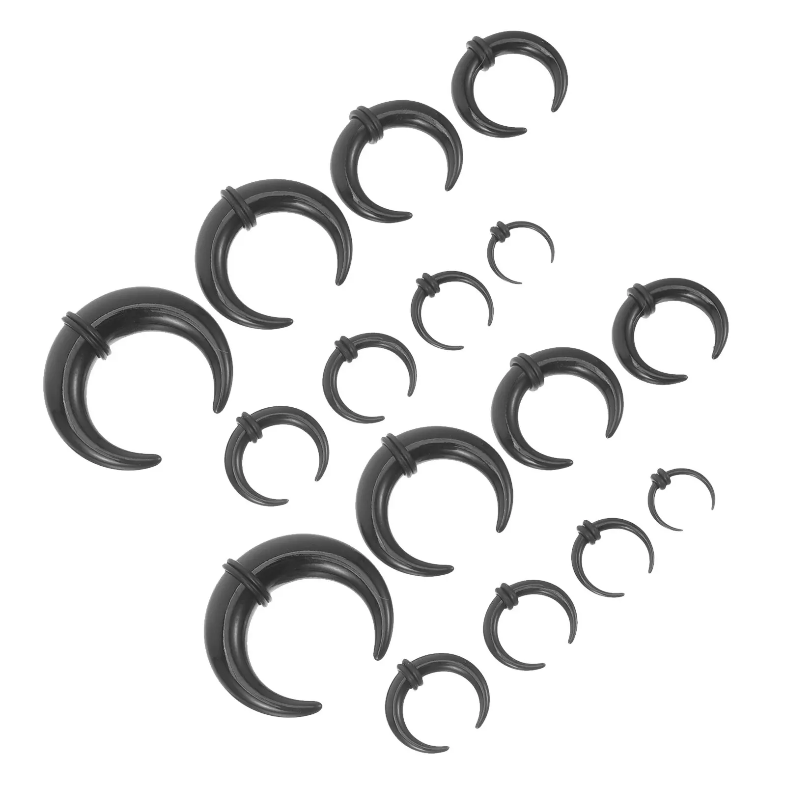 16 piezas de anillos acrílicos negros para septum, expansores en forma de C, dilatadores cónicos, kit de estiramiento de septum para oreja perforada, nariz, anillo de nariz en forma de herradura.