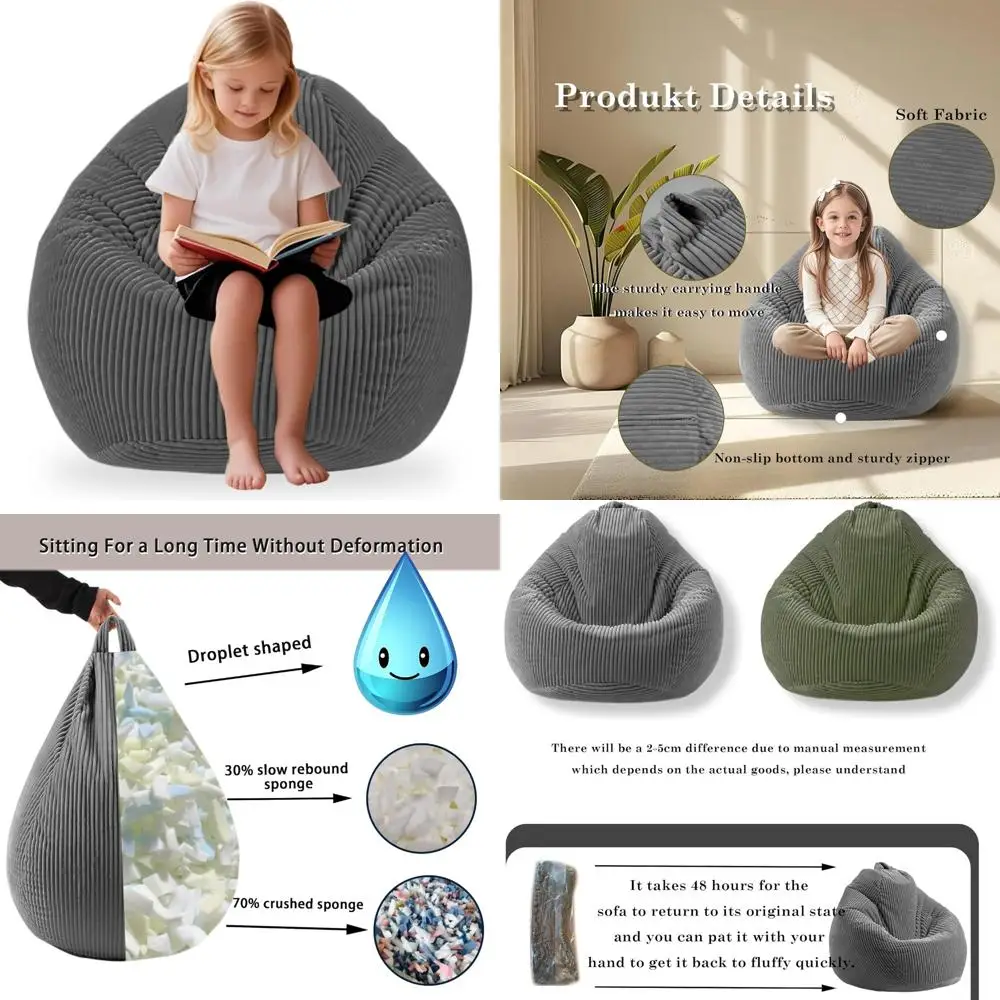 LPMOERA Bean Bag Chairs for Kids/Teen with Memory Foam Filling Bean Bag Sofa with Soft Corduroy Fabric BeanBag Chair for Living