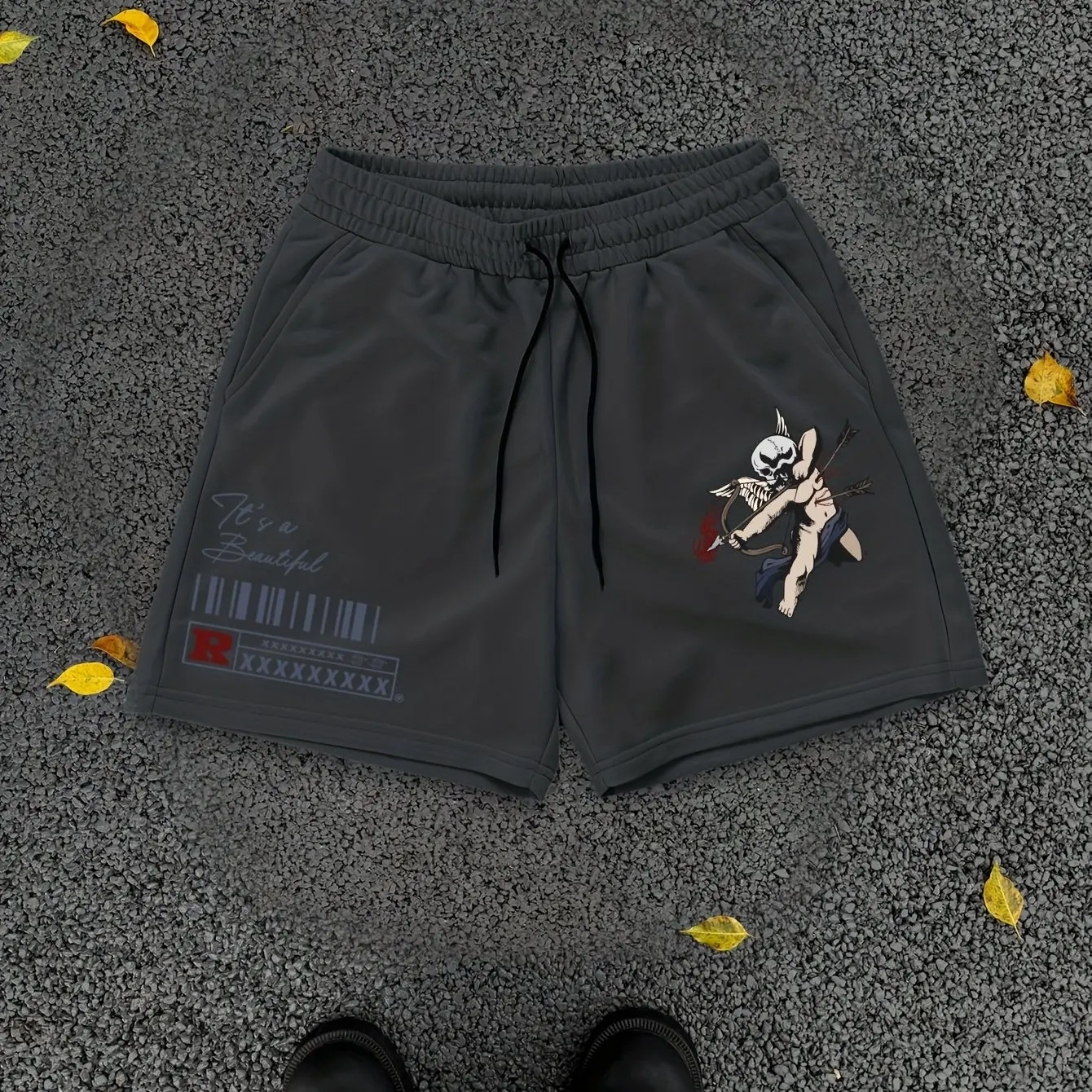 

Men's Shorts with Dark Valentine's Day Style Cupid Print Sports Casual Shorts