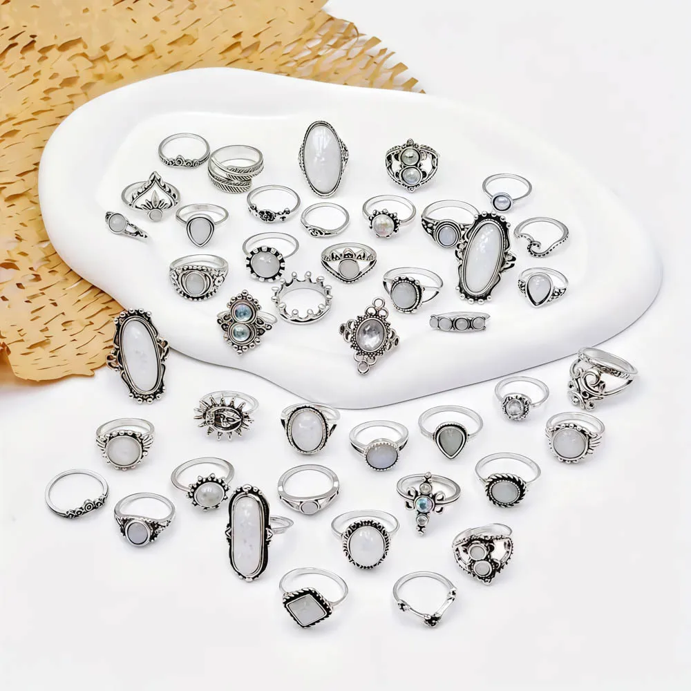 10/20/30 قطعة/الوحدة موضة جديدة خمر سحر بوهو الحجر الطبيعي خواتم للنساء مزيج نمط مهرجان مجوهرات هدايا الديكور الطرف