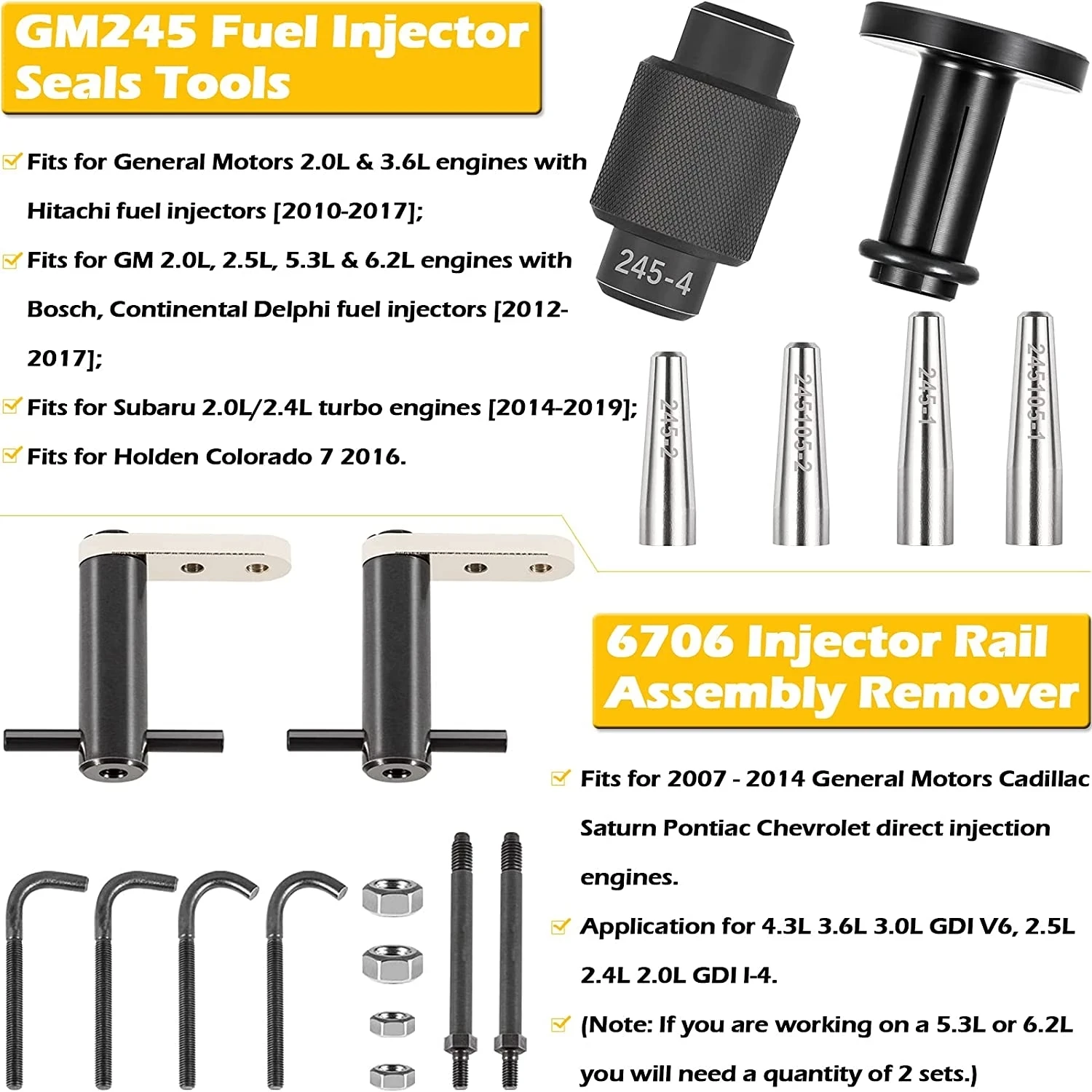 TM 6706 Fuel Injector Rail Assembly Remover & GM245 Fuel Injector Seals Tools Fits for GM Engines Replace EN-49245, EN-51105