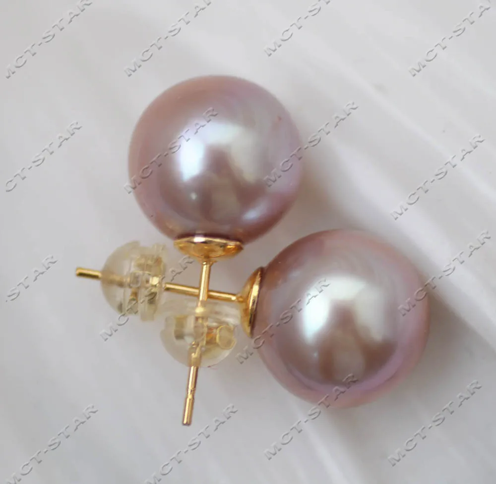 Z13363 AAA 12.5mm Lavender Round Keshi Edison Pearl Stud Earring Custom Jewelry