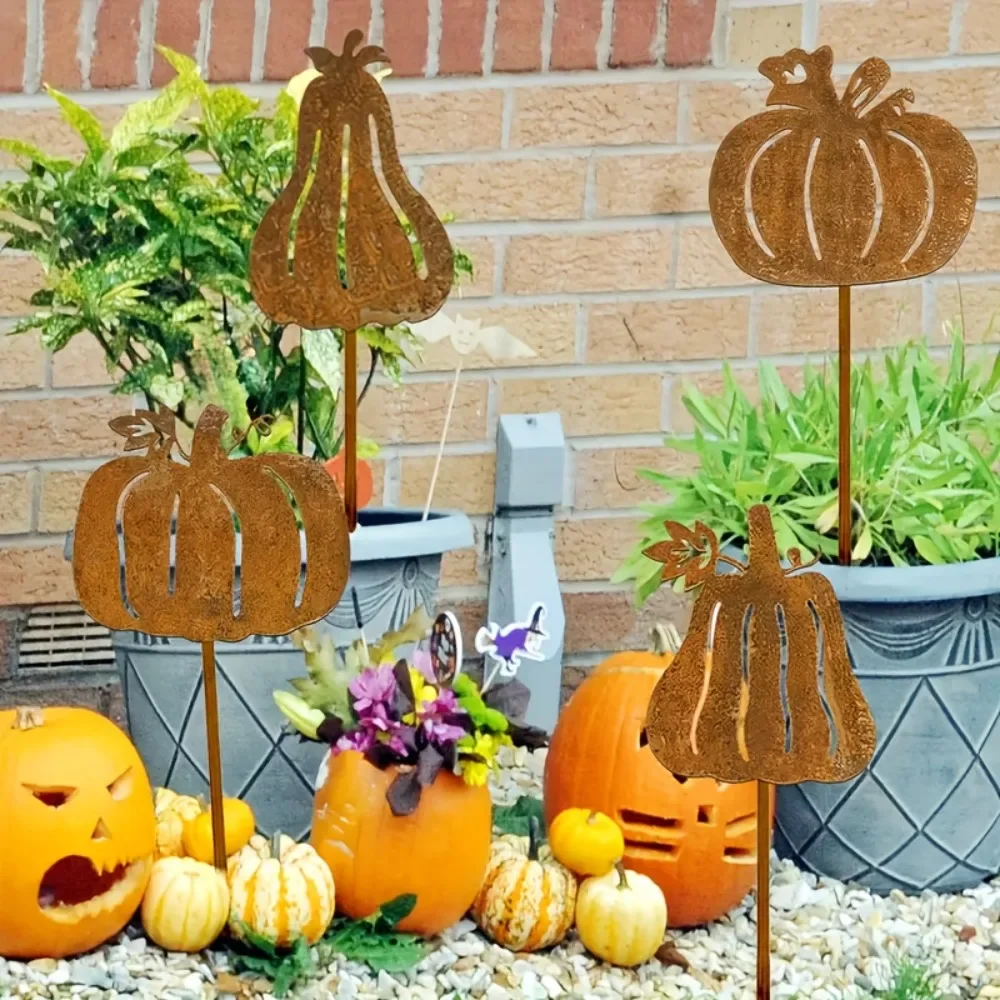 CIFBUY Metal Garden Stakes Pumpkin Decor Rust Resistant Easy Install Harvest Sculpture For Yard Decor