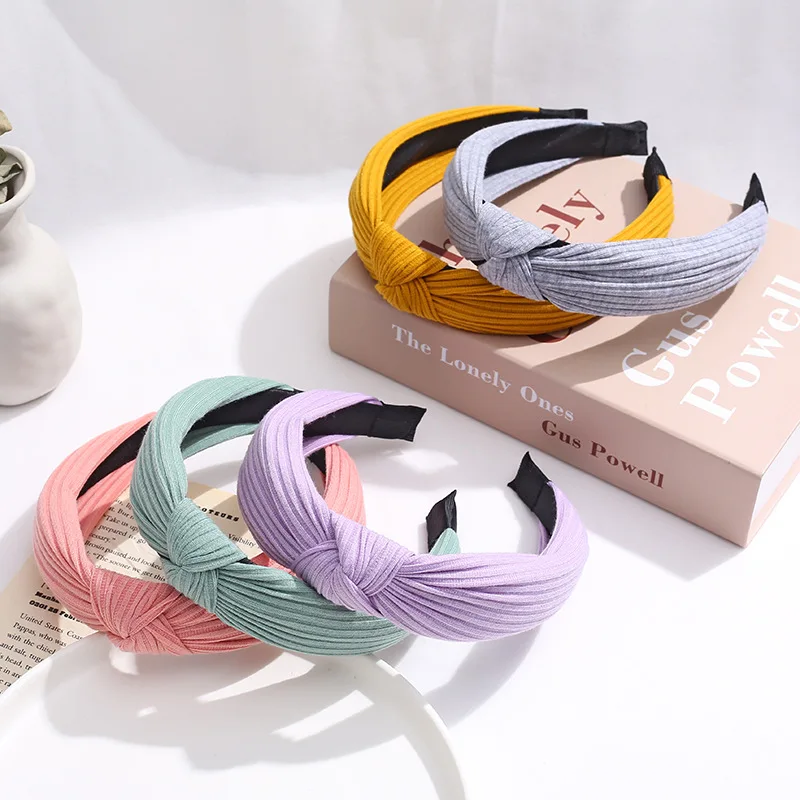 New Fashion Girls Knotted Knitted Headbands Women Solid Color Hair Band Simple Cross Knot Hairbands Headwear Hair Accessories