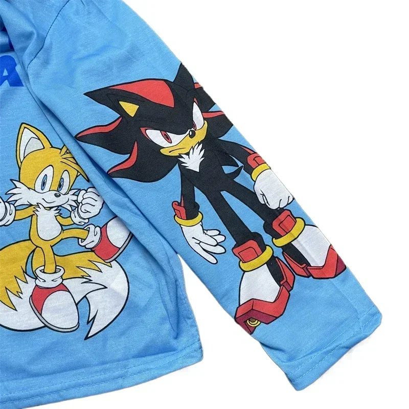 Conjuntos de Roupas Infantis Kawaii Cartoon Sonics para Meninos, Pijamas de Manga Longa e Calças