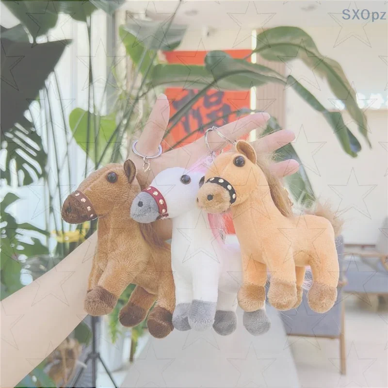 Creative Cartoon Horse Plush Doll Keychain Fuzzy Doll Backpack Accessory Cute Bag Pendant