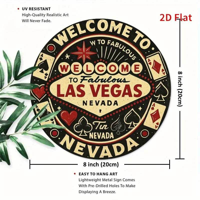 [2D Flat] 1pc Welcome to Las Vegas Neon Sign - Vintage Vegas Decor with Red & Black Retro Design - Durable Metal Wall Art for Ho