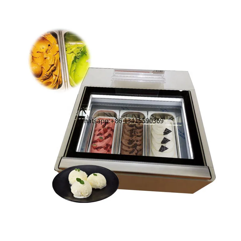 

Three Tanks Ice Cream Display Refrigerator Gelato Showcase Ice Cream Display Freezer